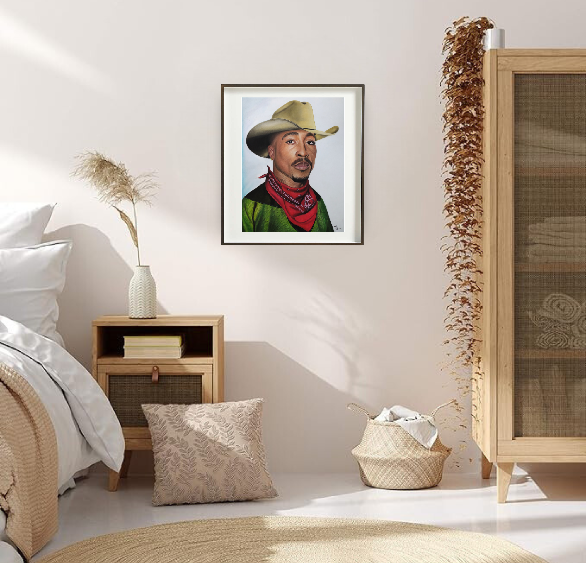 Cowboy Tupac, Original Portrait on Paper Queen Baeleit Art