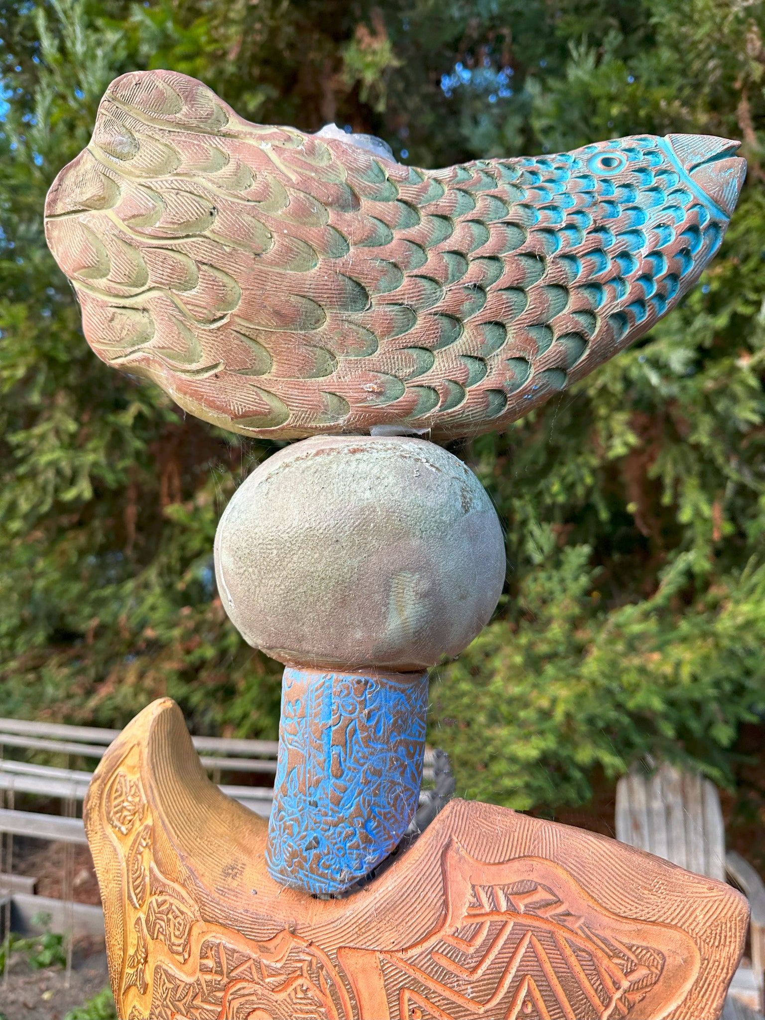 Large Blue Totem, Original Sculpture Queen Baeleit Art