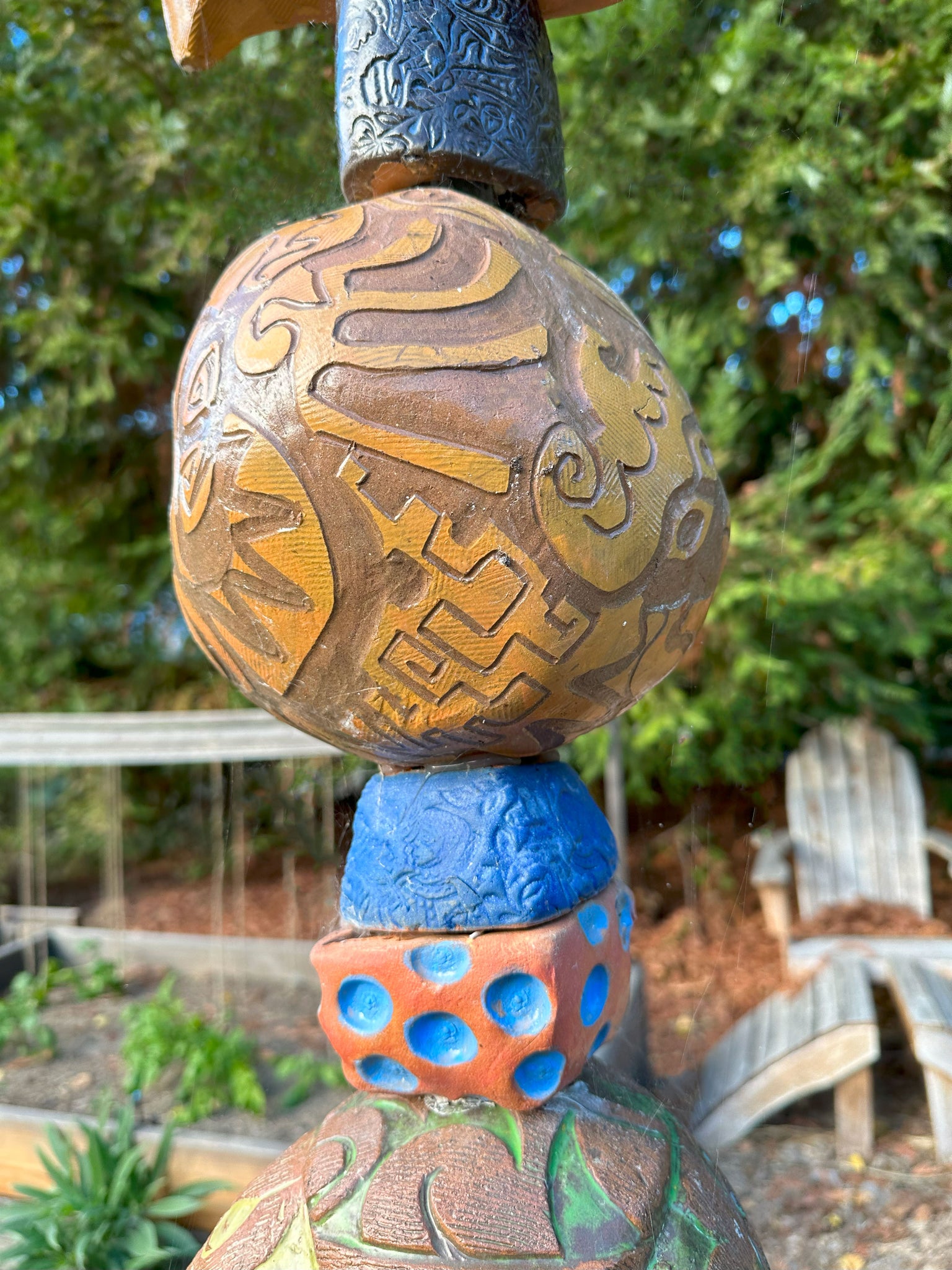 Large Blue Totem, Original Sculpture Queen Baeleit Art