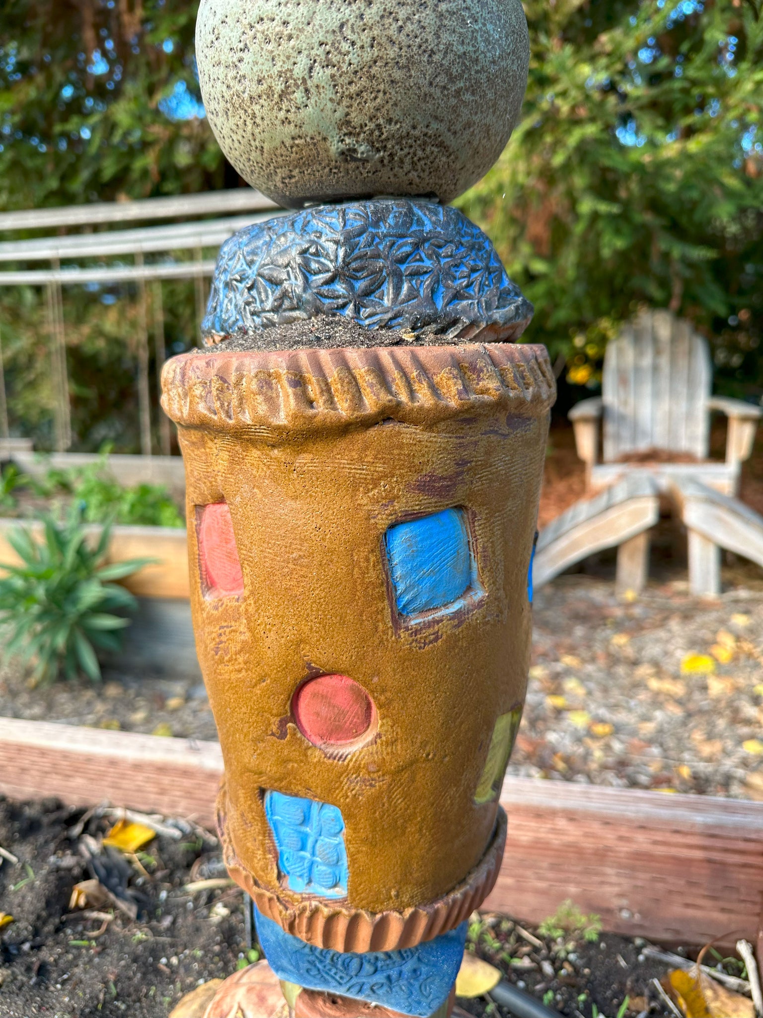 Large Blue Totem, Original Sculpture Queen Baeleit Art