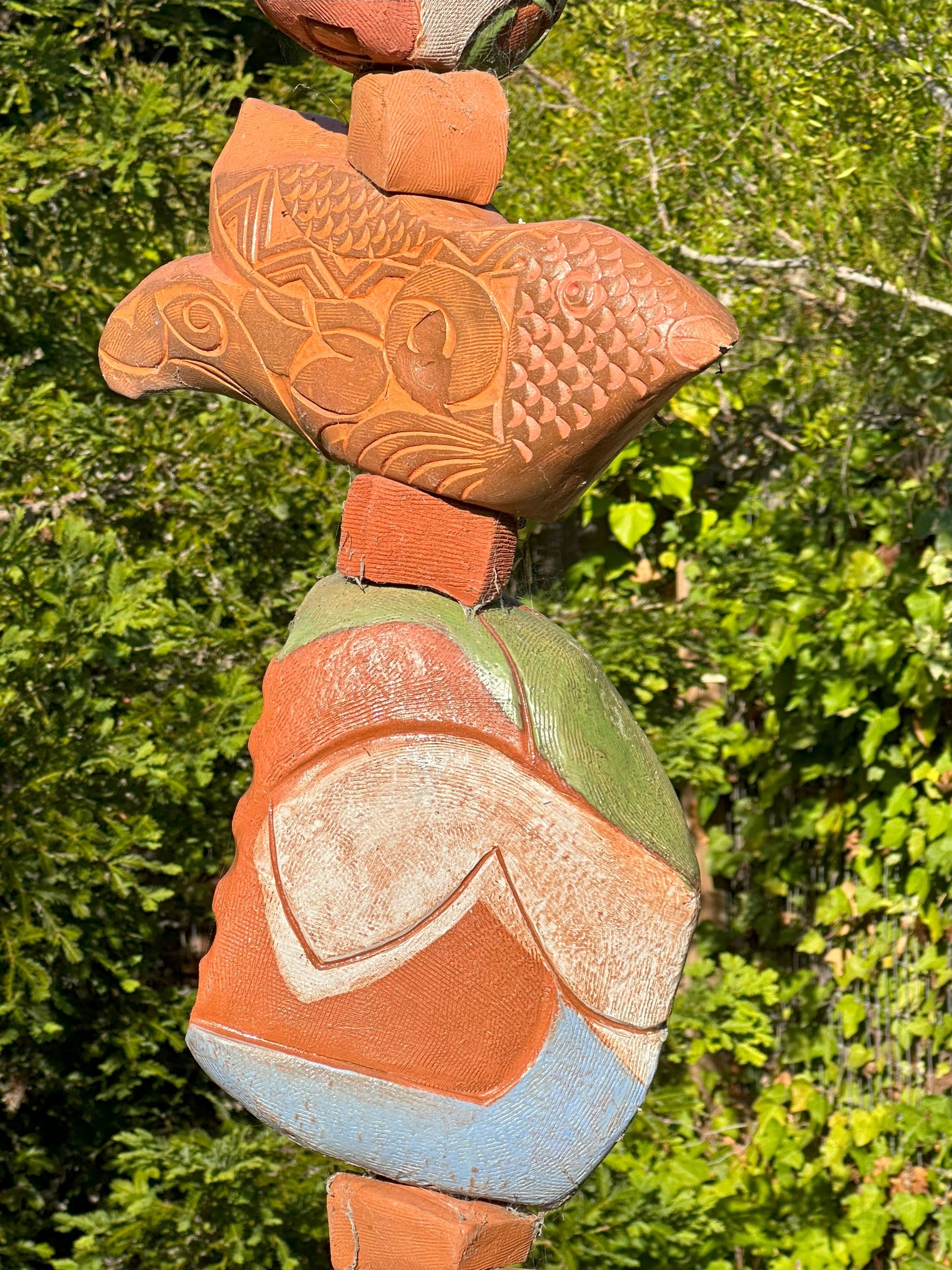 Large Fish Totem, Original Sculpture Queen Baeleit Art