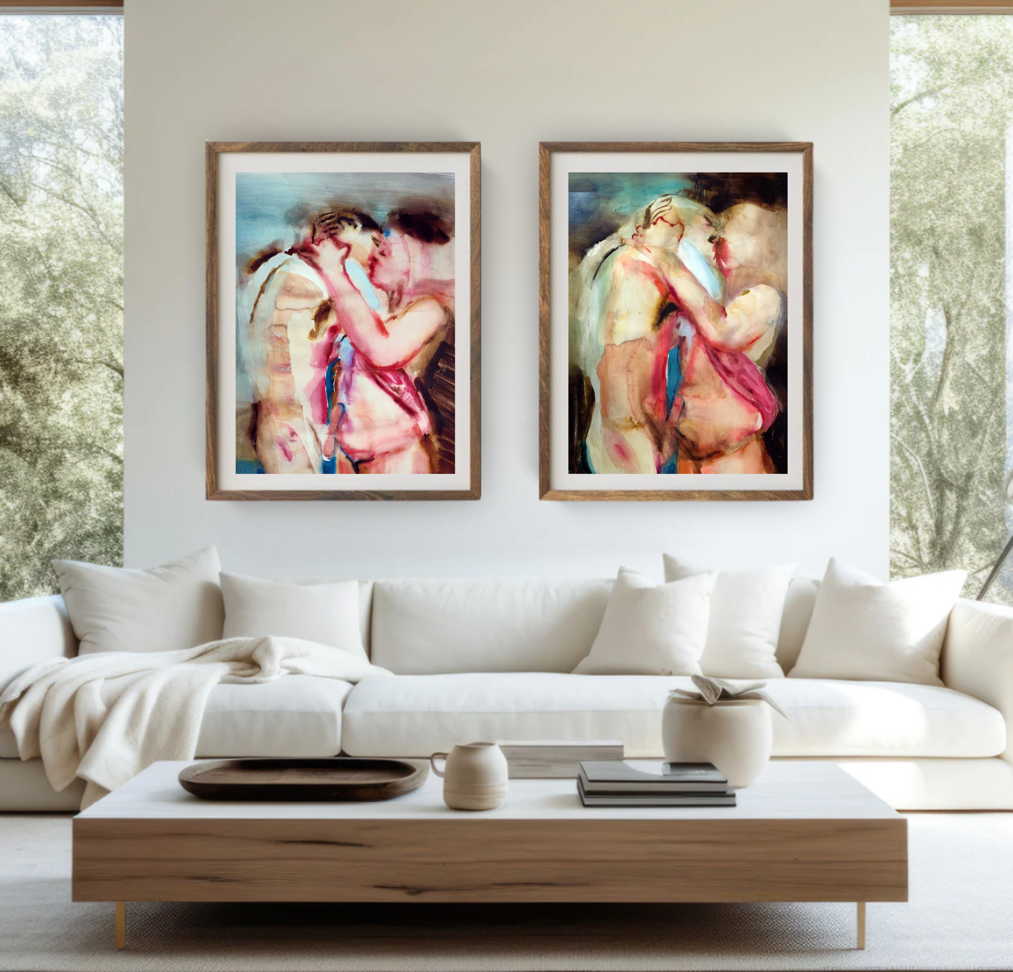 Lovers Pair, Original Watercolor on Paper Queen Baeleit Art