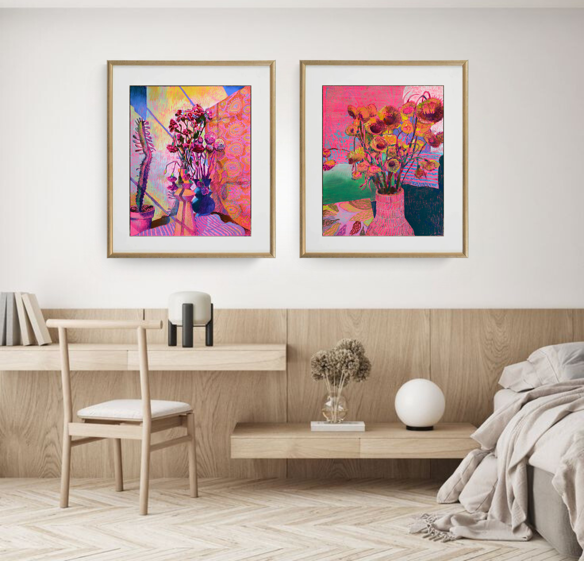 Pink Perfection, Original Still Lifes on Paper Queen Baeleit Art