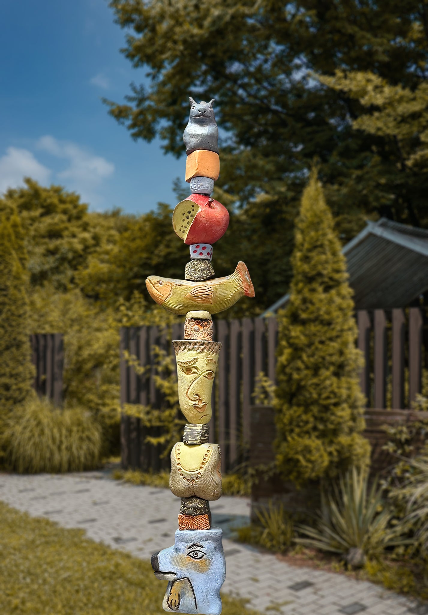Medium Apple Totem, Original Sculpture Queen Baeleit Art