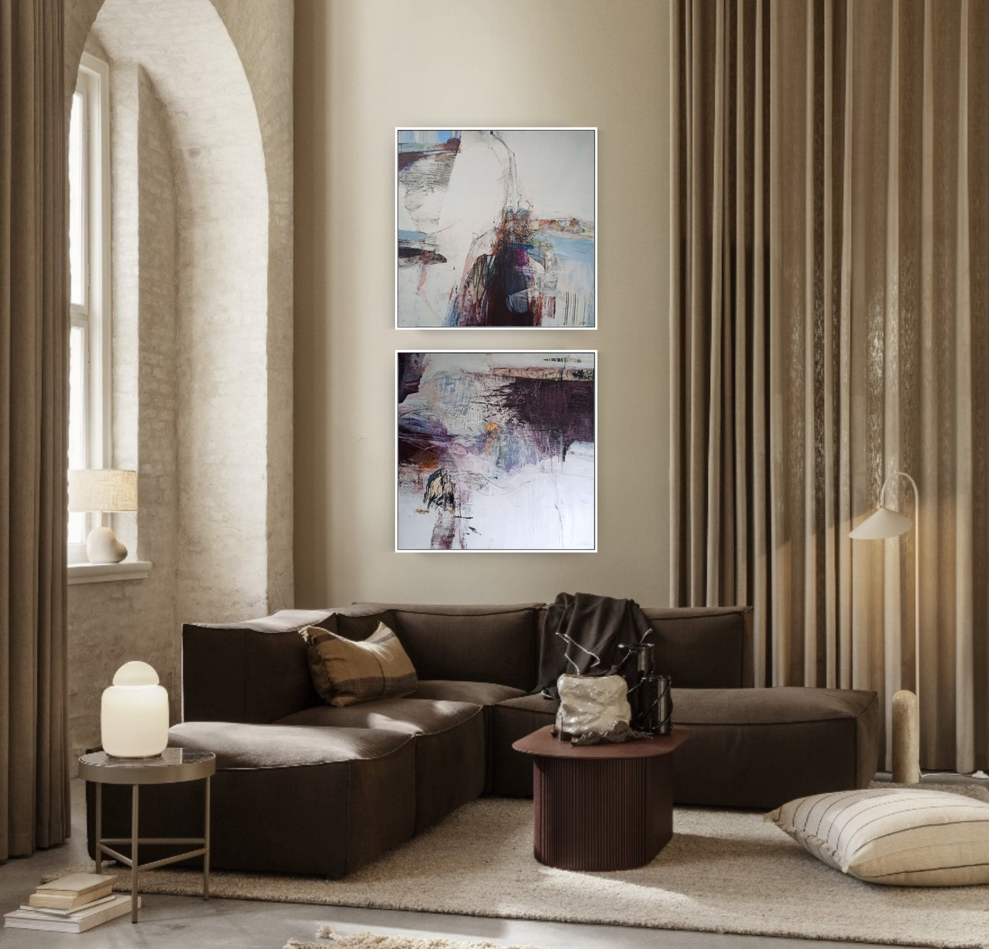 Interactions Pair, Original Mixed Media Abstracts Queen Baeleit Art