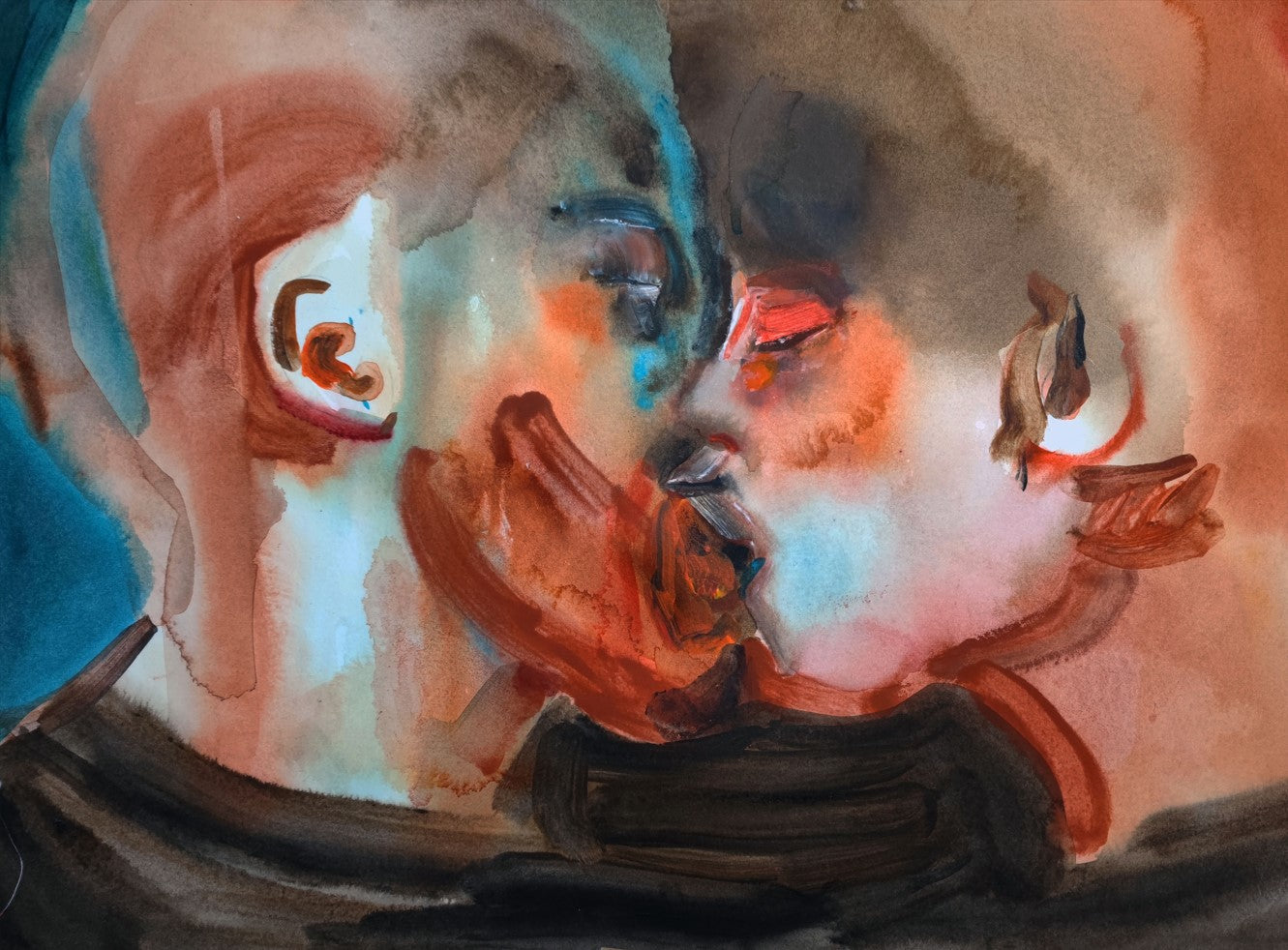 Kiss: #29, Ink, Watercolor & Acrylic on Paper Queen Baeleit Art