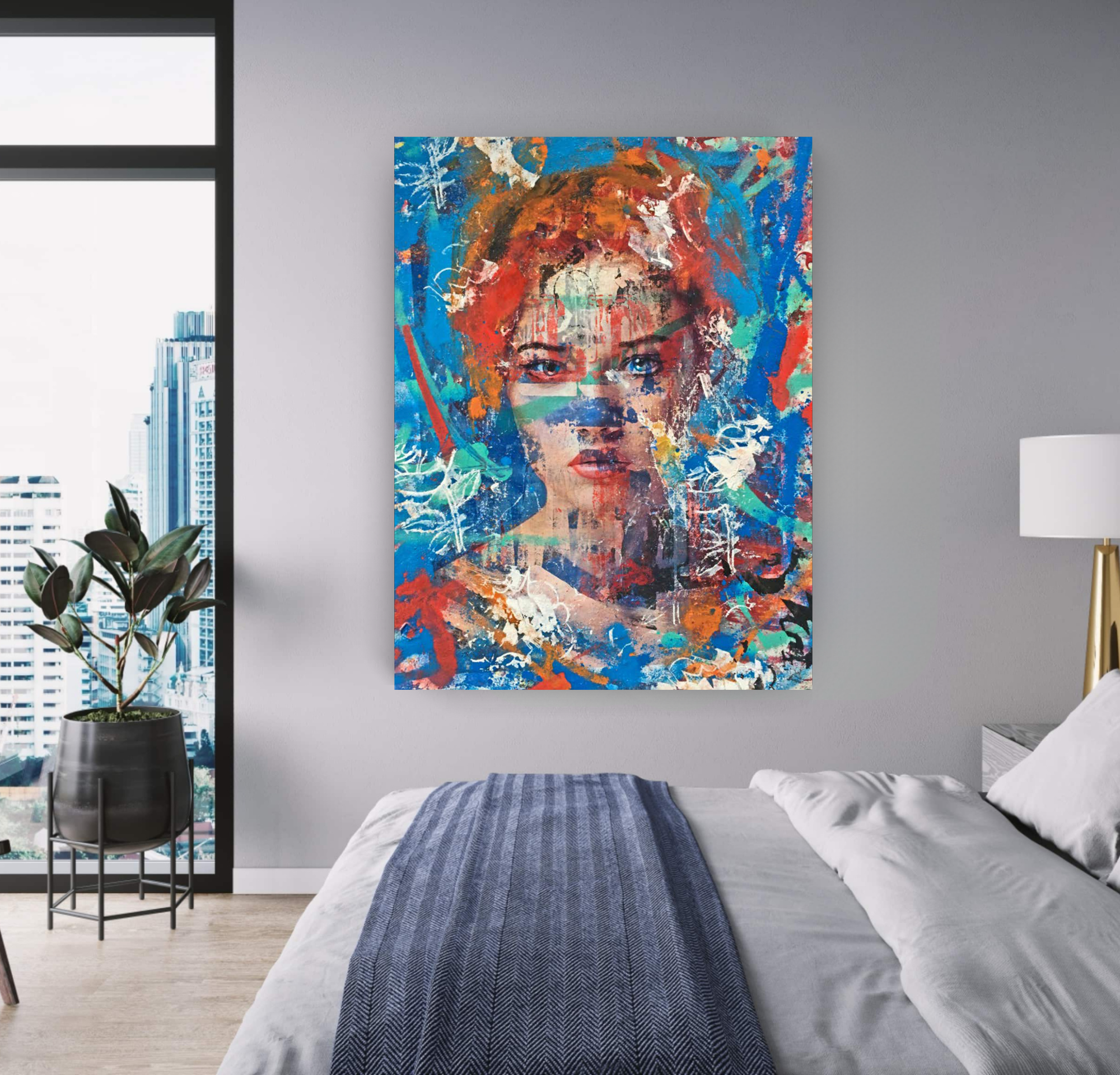 La Vie en Blue, Portrait of Woman on Canvas Queen Baeleit Art