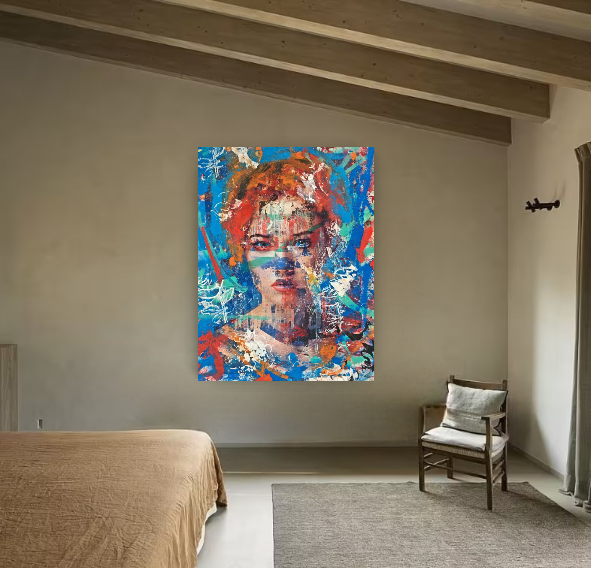 La Vie en Blue, Portrait of Woman on Canvas Queen Baeleit Art