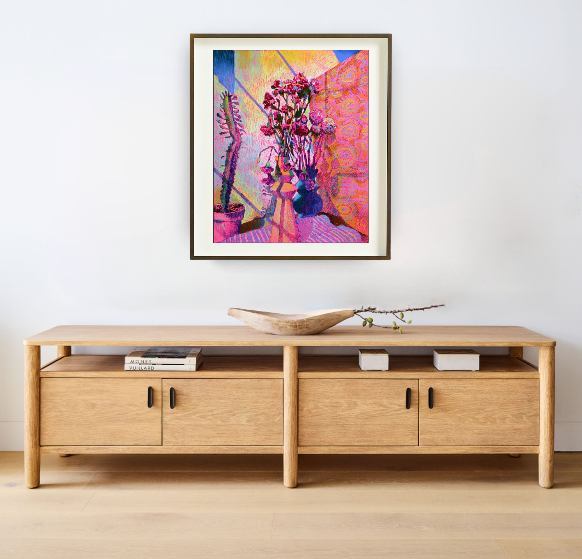 Pink Vase Pink Scarf, Original Still Life on Paper Queen Baeleit Art