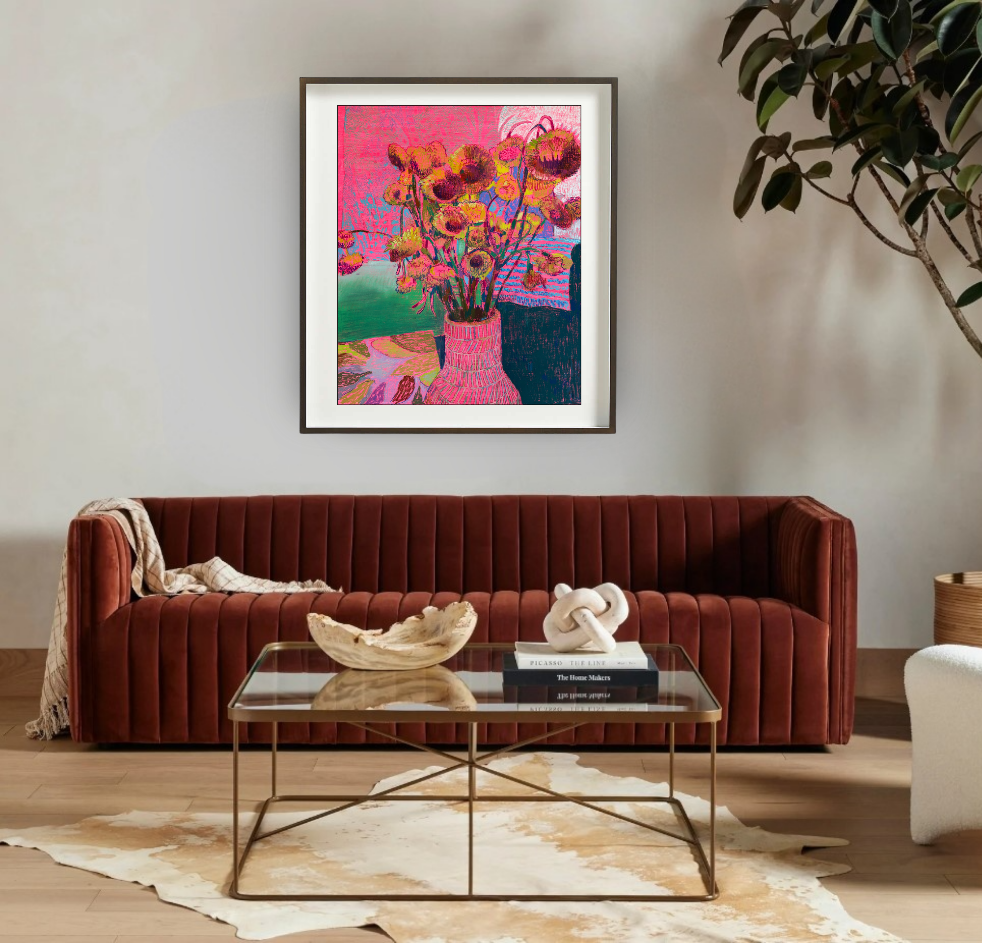Pink Straw Flowers, Original Still Life on Paper Queen Baeleit Art